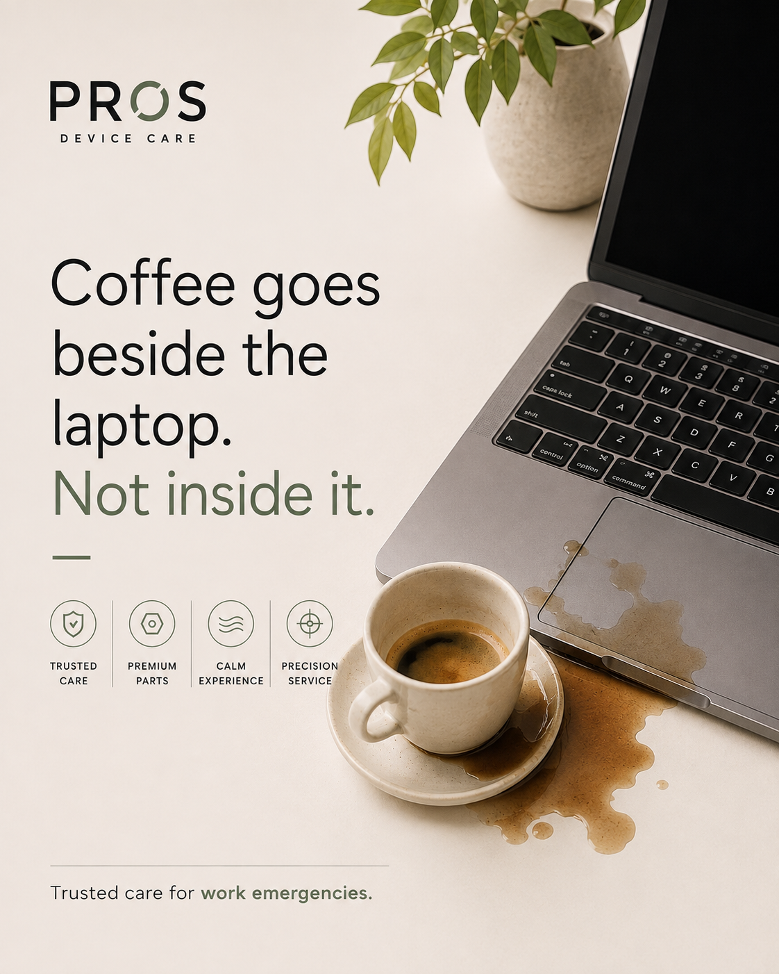 Coffee spilled near laptop